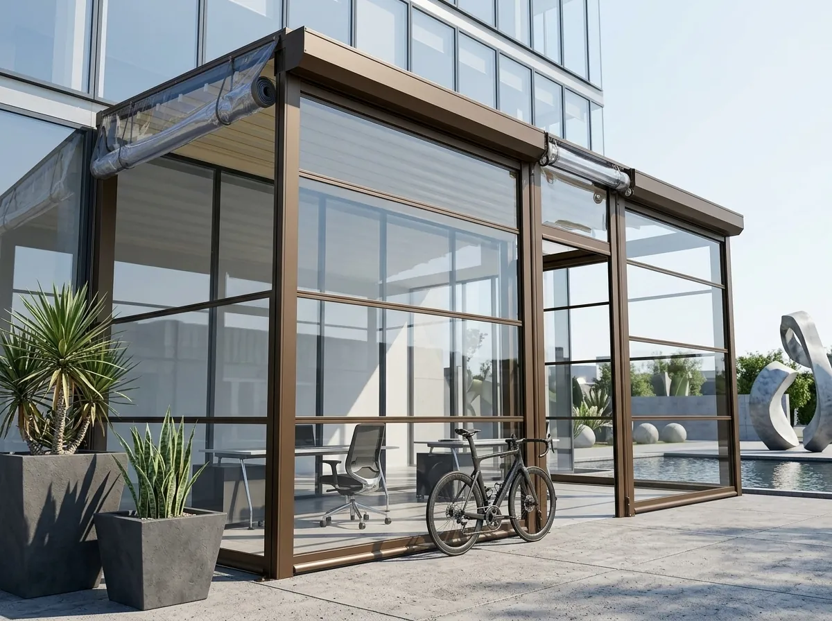 İzmir şeffaf stor branda uygulamasında yarı indirilmiş kristal PVC kumaş